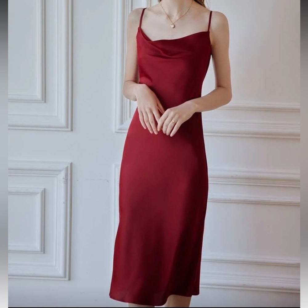 Simple Retro Draped Satin Cami Dress